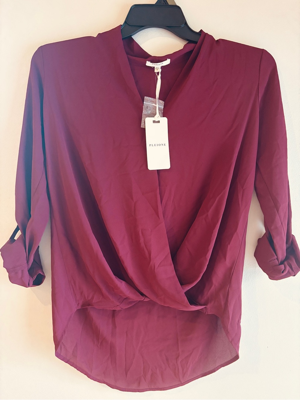 Pleione Maroon Draped Surplice Blouse - XS